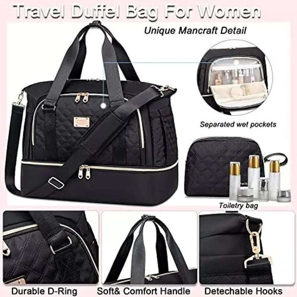 Gym Bag For WomenTravel Duffel Bag Weekender BagSport Bag With Shoes Compartm...